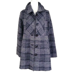 LUII by Anthropologie black and grey plaid coat sweater blazer jacket career XL